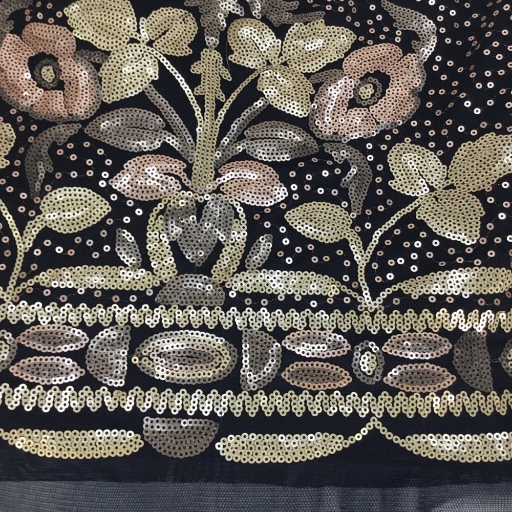 NWT Black‎ Mini Skirt Floral Gold Bronze Sequins Stretchy Size Medium